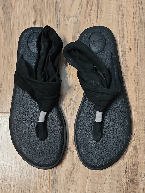 Sanuk Shoes - Sanuk Black Knit Yoga Sandal Flip Flops 8